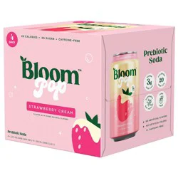 Bloom Pop Strawberry Cream Prebiotic Soda, 4-pack Cans