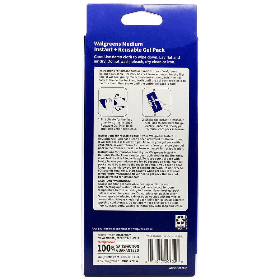 slide 4 of 4, Walgreens Instant + Reusable Gel Cold Compress, 1 ct