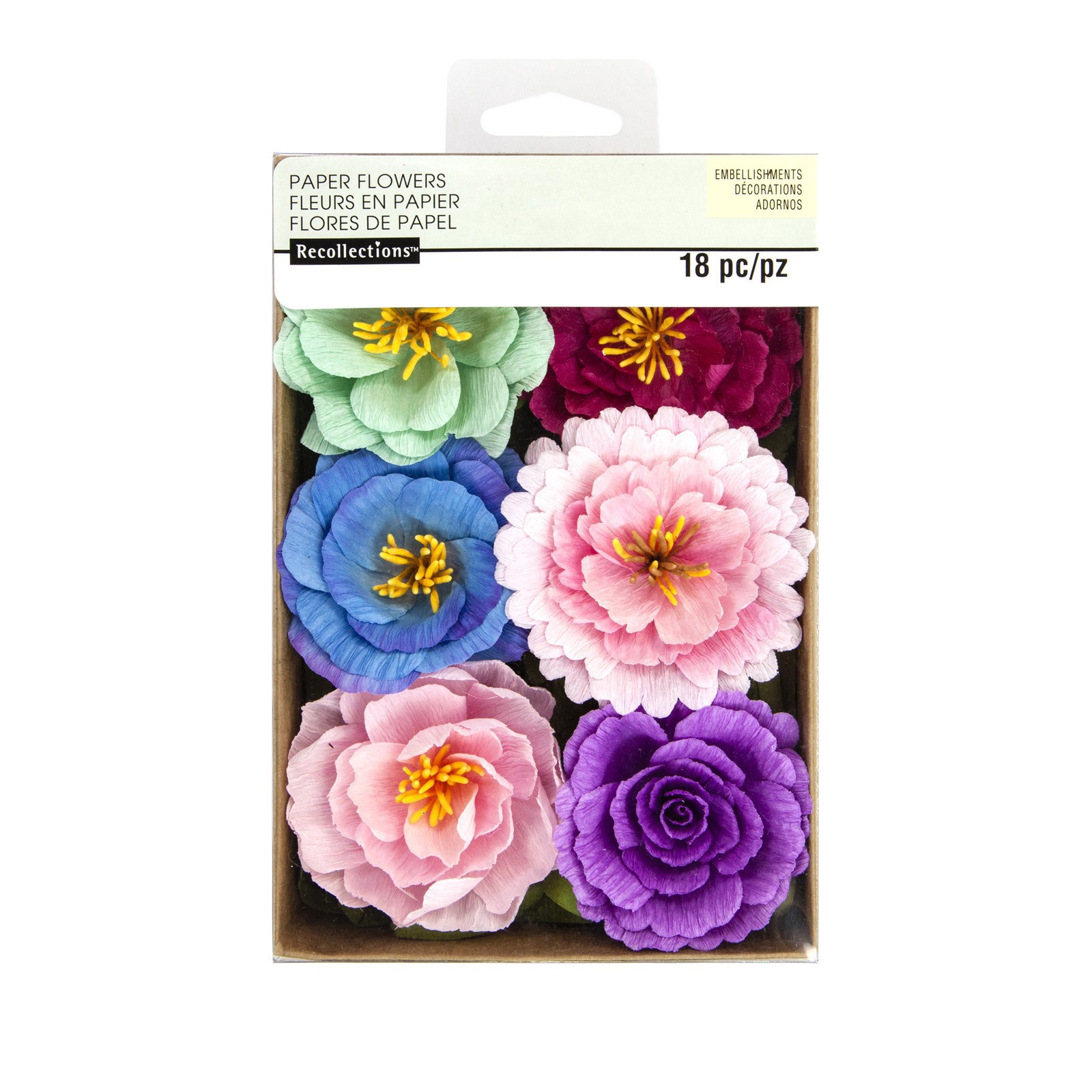 slide 2 of 3, Mint, Blue & Pink Crepe Flowers By Recollections, 6.75 in x 4 in x 1.5 in