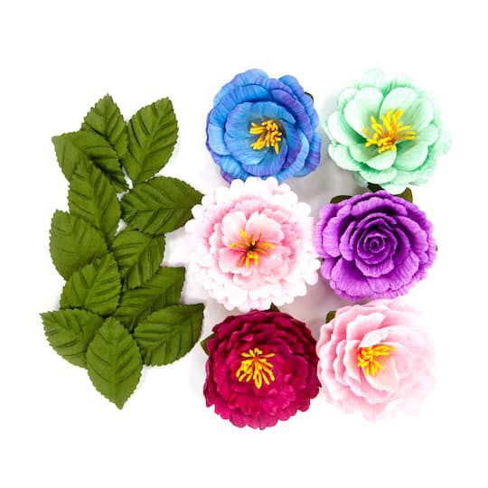 slide 1 of 3, Mint, Blue & Pink Crepe Flowers By Recollections, 6.75 in x 4 in x 1.5 in