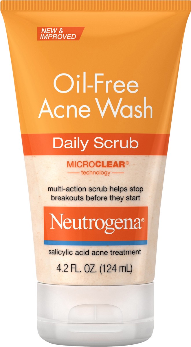 slide 4 of 7, Neutrogena Oil-Free Acne Face Scrub, 2% Salicylic Acid Acne Treatment Medicine, Daily Face Wash to help Prevent Breakouts, Oil Free Exfoliating Facial Cleanser for Acne-Prone Skin, 4.2 fl. oz, 4.20 fl oz