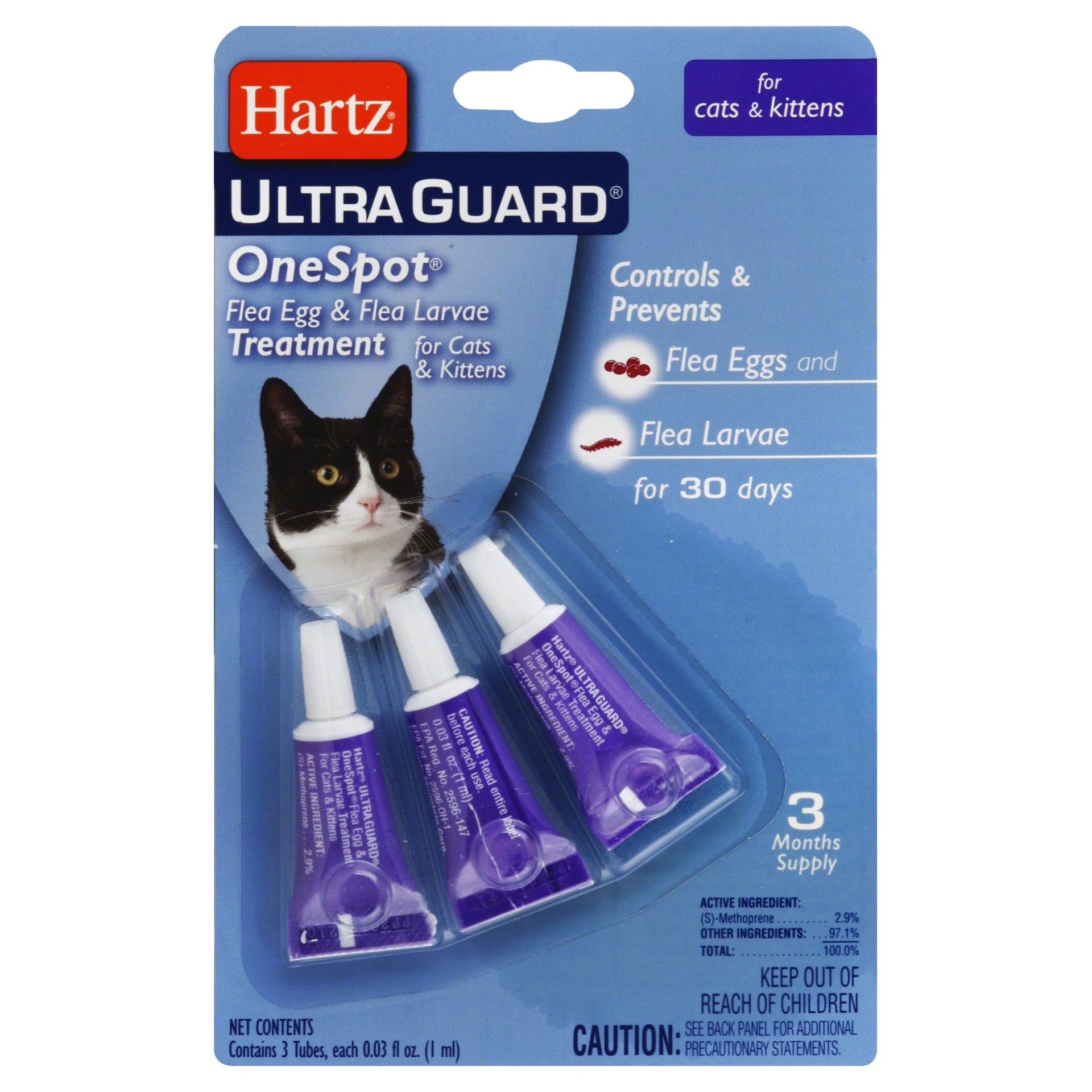 slide 1 of 1, Hartz One Spot Treatment For Cats Kittens, 3 ct
