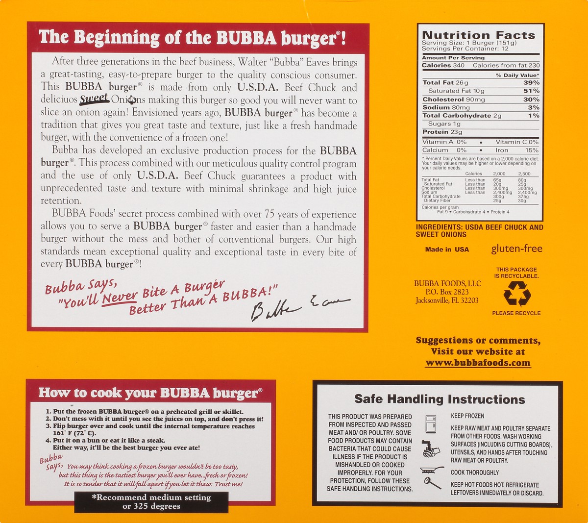 slide 5 of 9, BUBBA Burger Beef Chuck with Sweet Onions Burgers 12 ea, 12 ct