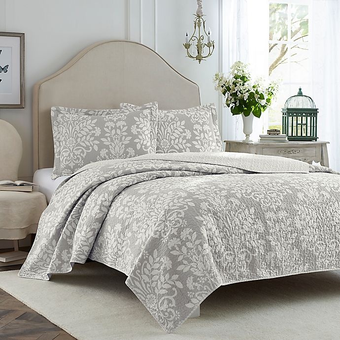 slide 1 of 3, Laura Ashley Rowland King Quilt Set - Grey, 3 ct