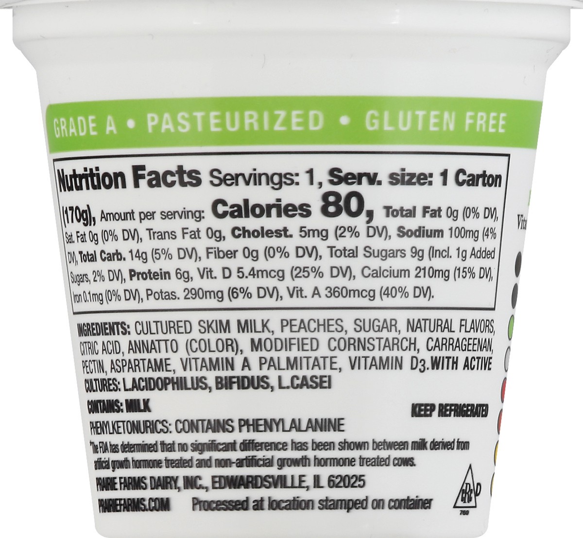 slide 6 of 12, Prairie Farms Fat Free Blended Peach Yogurt 6 oz, 6 oz