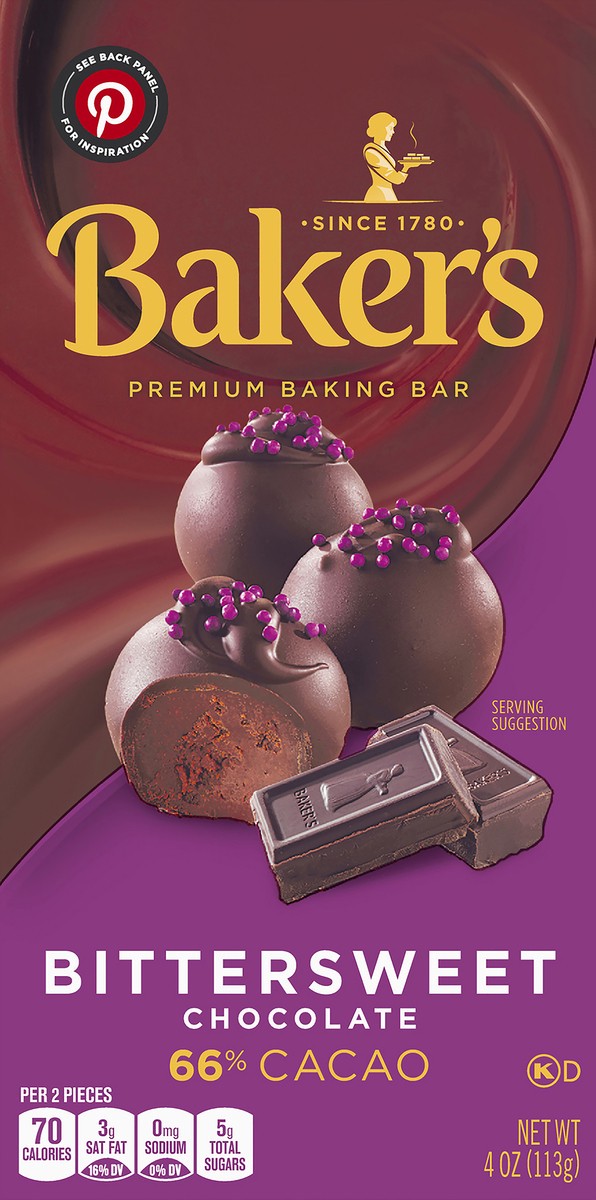 slide 2 of 14, Baker's Bittersweet Chocolate Premium Baking Bar with 66% Cacao, 4 oz Box, 4 oz