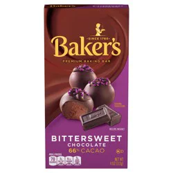 Baker''s Bittersweet Chocolate Premium Baking Bar with 66% Cacao, 4 oz Box