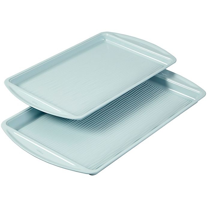 slide 1 of 1, Wilton Texturra Performance Nonstick Cookie Pan Set - Light Blue, 2 ct