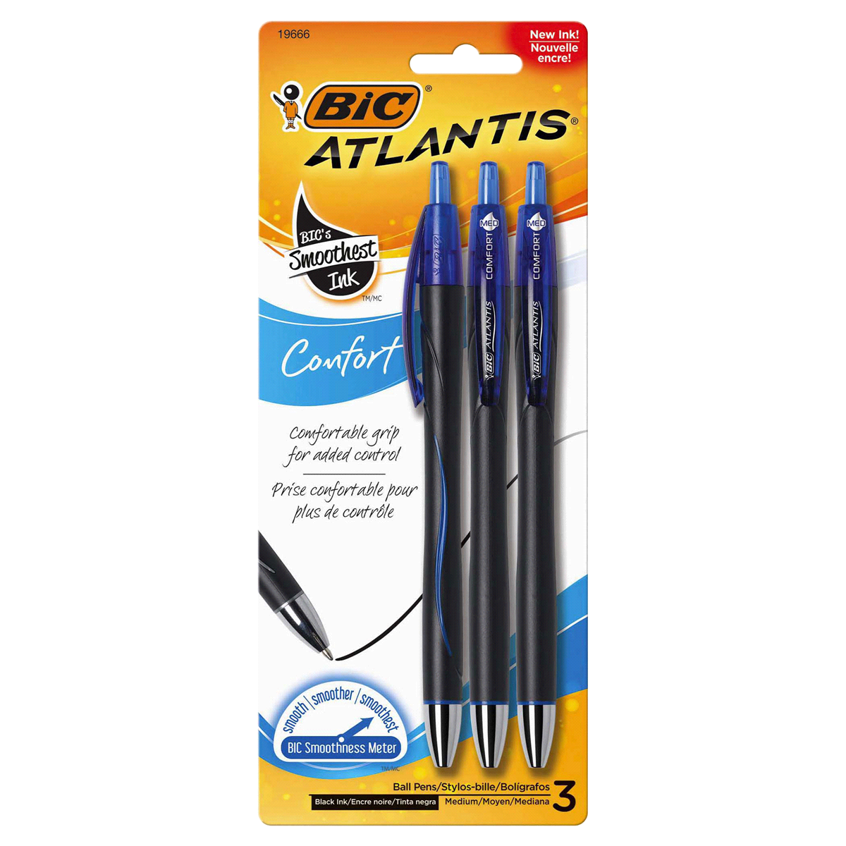 slide 1 of 4, BIC Atlantis Comfort Retractable Ball Pen, Medium Point (1.0mm), Blue, 3 ct