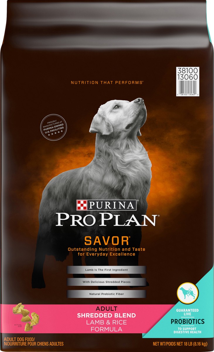 slide 3 of 5, Pro Plan Purina Pro Plan High Protein Dog Food With Probiotics for Dogs, Shredded Blend Lamb & Rice Formula, 18 lb