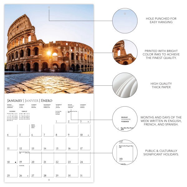 slide 2 of 5, 2026 Graphique Travel Monthly Wall Calendar, 12"" x 12"", Wonders of the World, January To December, CY65326, 1 ct