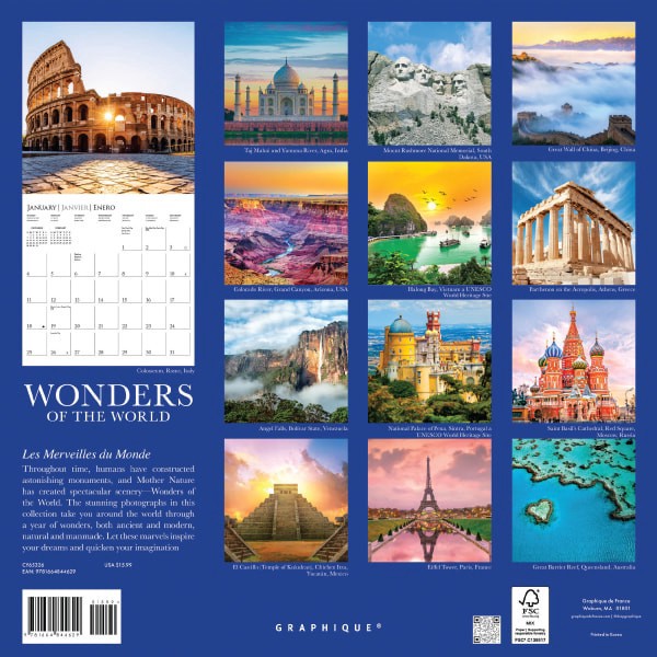 slide 3 of 5, 2026 Graphique Travel Monthly Wall Calendar, 12"" x 12"", Wonders of the World, January To December, CY65326, 1 ct