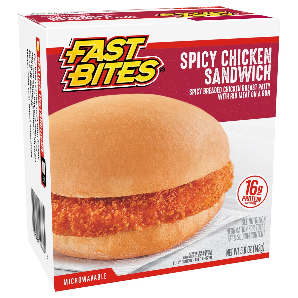 slide 2 of 9, Fast Bites Spicy Breaded Chicken Sandwich, 5 oz (Frozen), 141.75 g