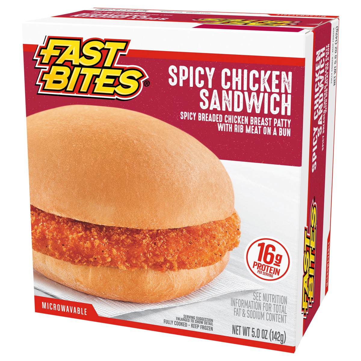 slide 3 of 9, Fast Bites Spicy Breaded Chicken Sandwich, 5 oz (Frozen), 141.75 g