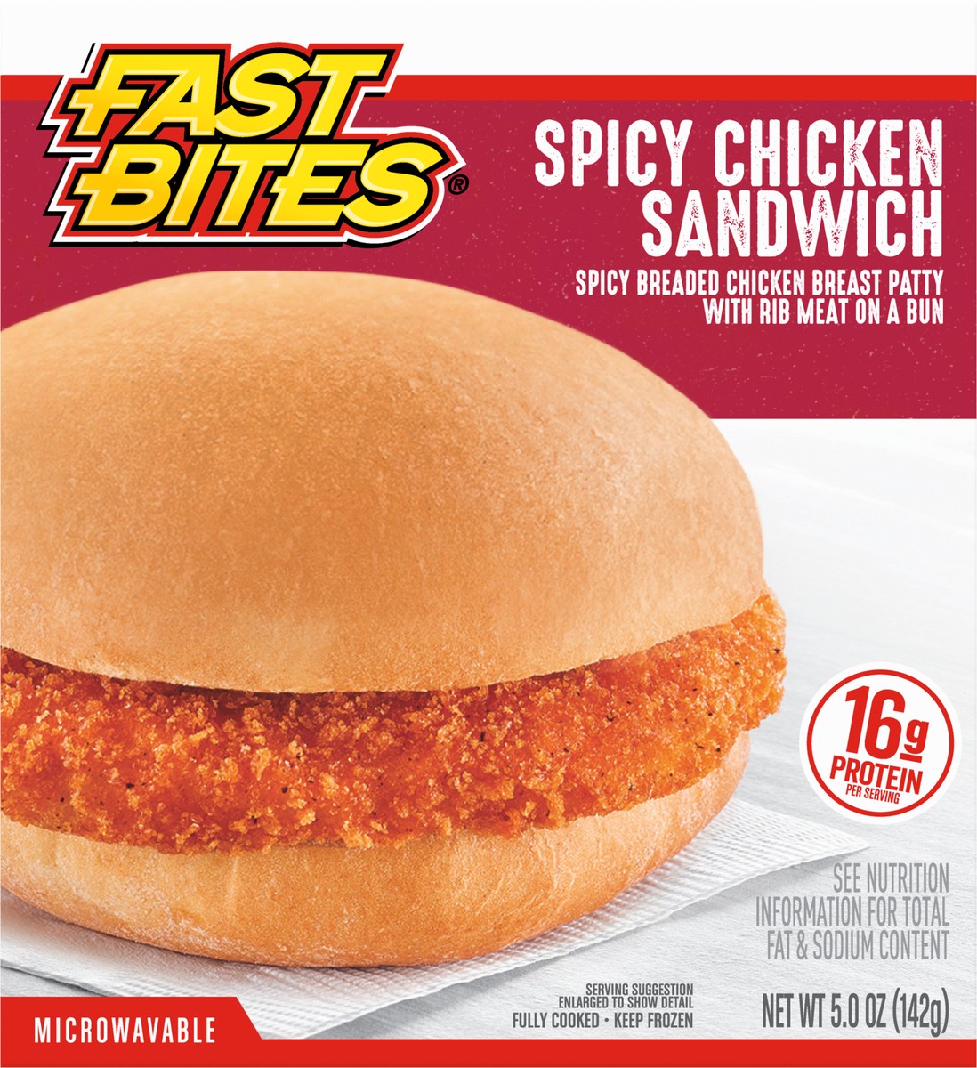slide 6 of 9, Fast Bites Spicy Breaded Chicken Sandwich, 5 oz (Frozen), 141.75 g