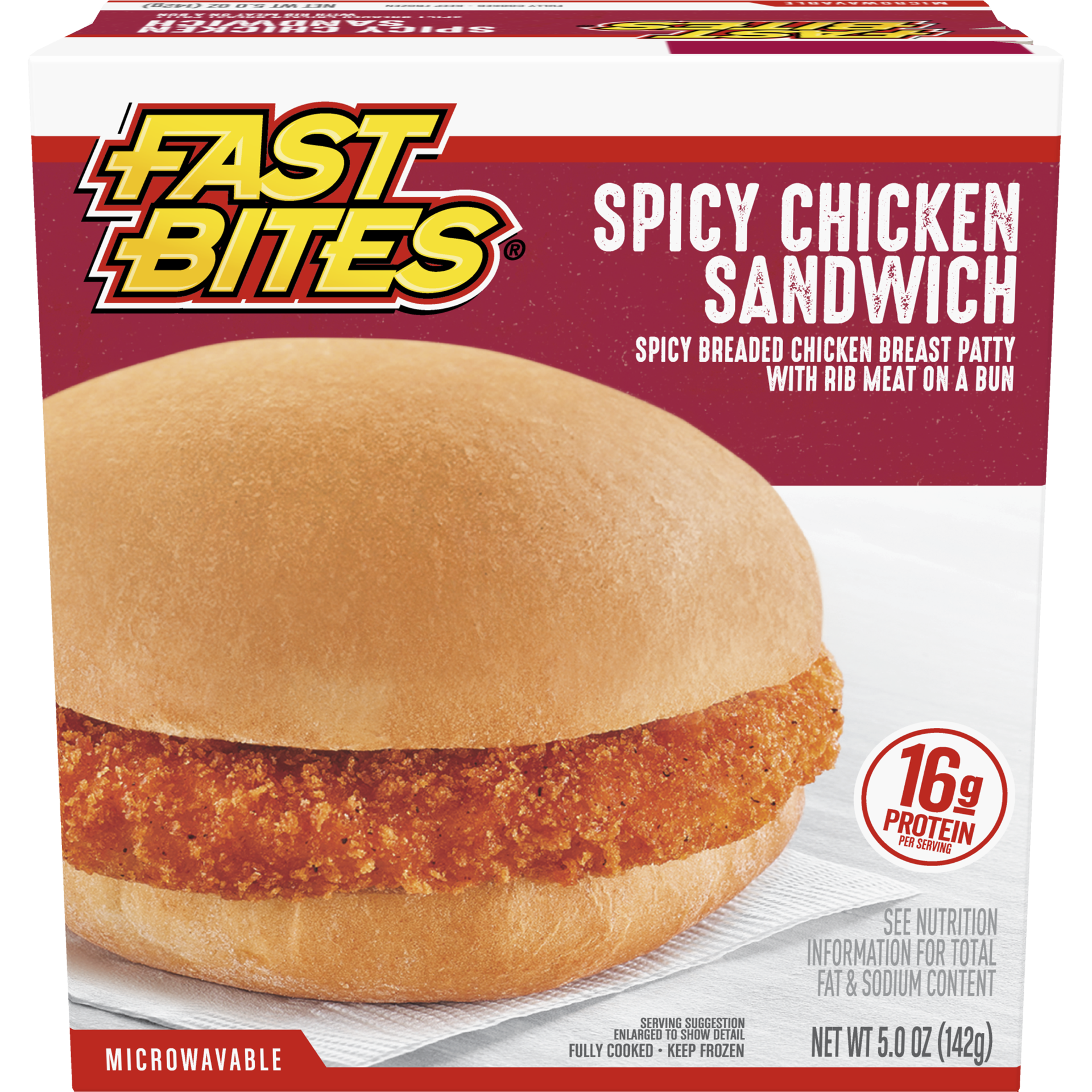 slide 1 of 9, Fast Bites Spicy Breaded Chicken Sandwich, 5 oz (Frozen), 141.75 g