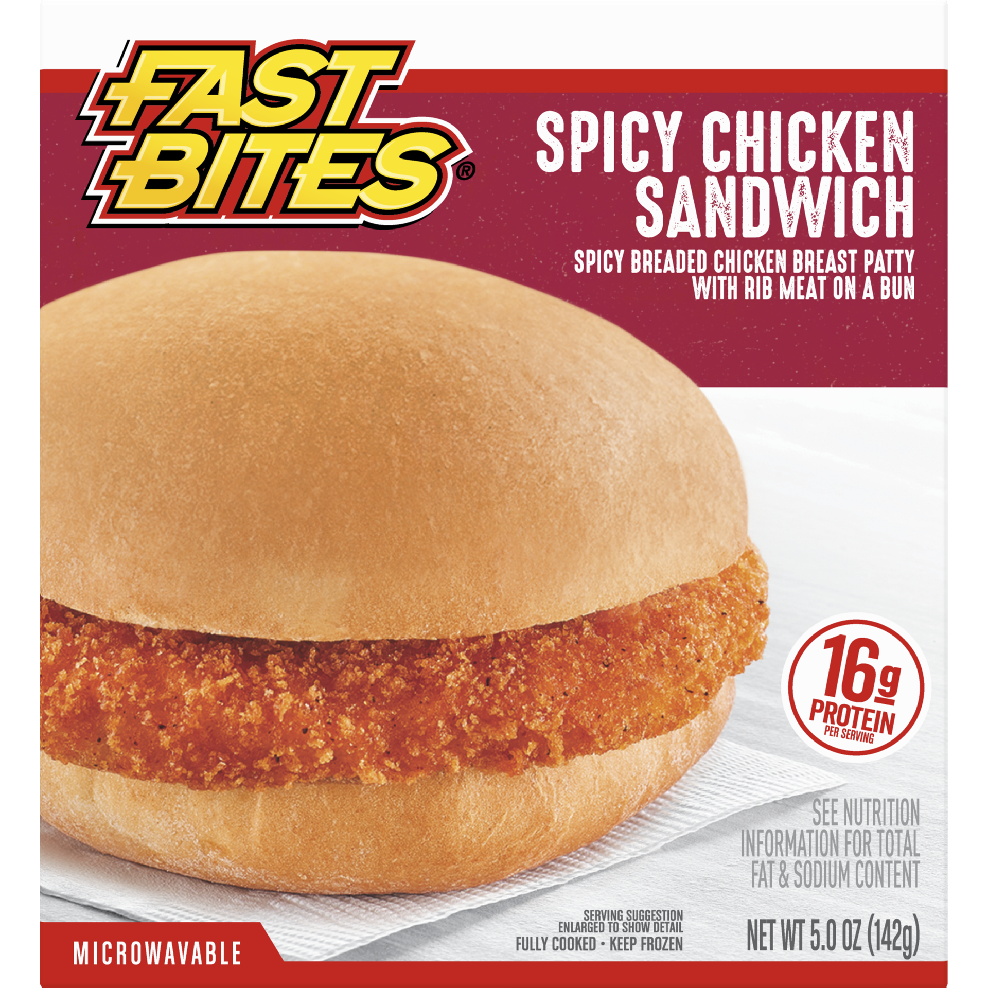 slide 1 of 9, Fast Bites Spicy Breaded Chicken Sandwich, 5 oz (Frozen), 141.75 g