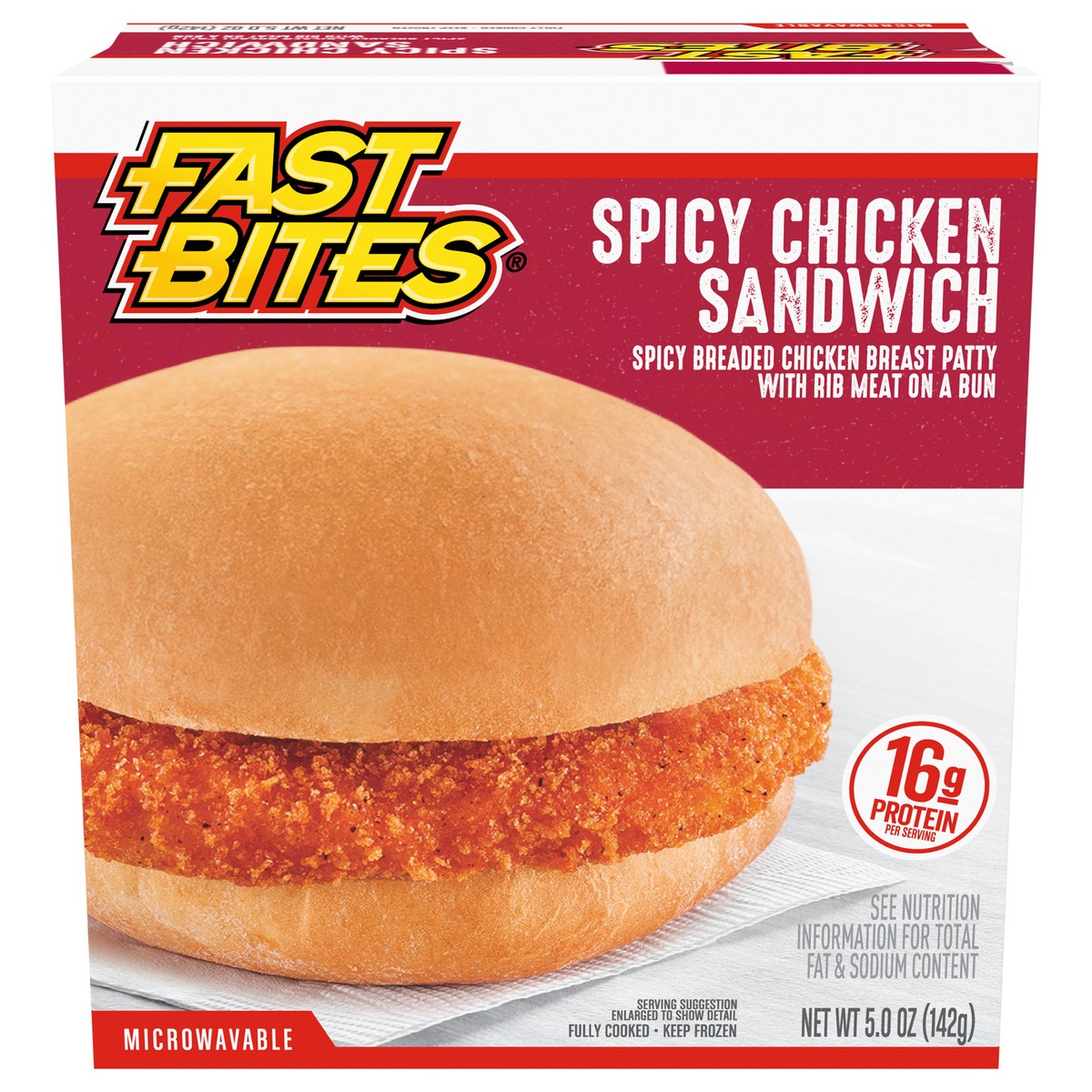 slide 1 of 9, Fast Bites Spicy Breaded Chicken Sandwich, 5 oz (Frozen), 141.75 g