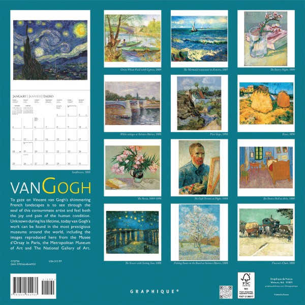 slide 5 of 5, 2026 Graphique Fine Arts Monthly Wall Calendar, 12"" x 12"", Van Gogh, January To December, CY2726, 1 ct