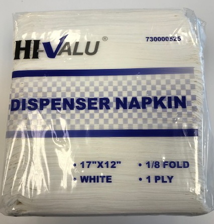 slide 1 of 1, Hi-Valu Dispenser Napkin 1-Ply 1/8 Fold White, 300 ct; 17 in x 12 in