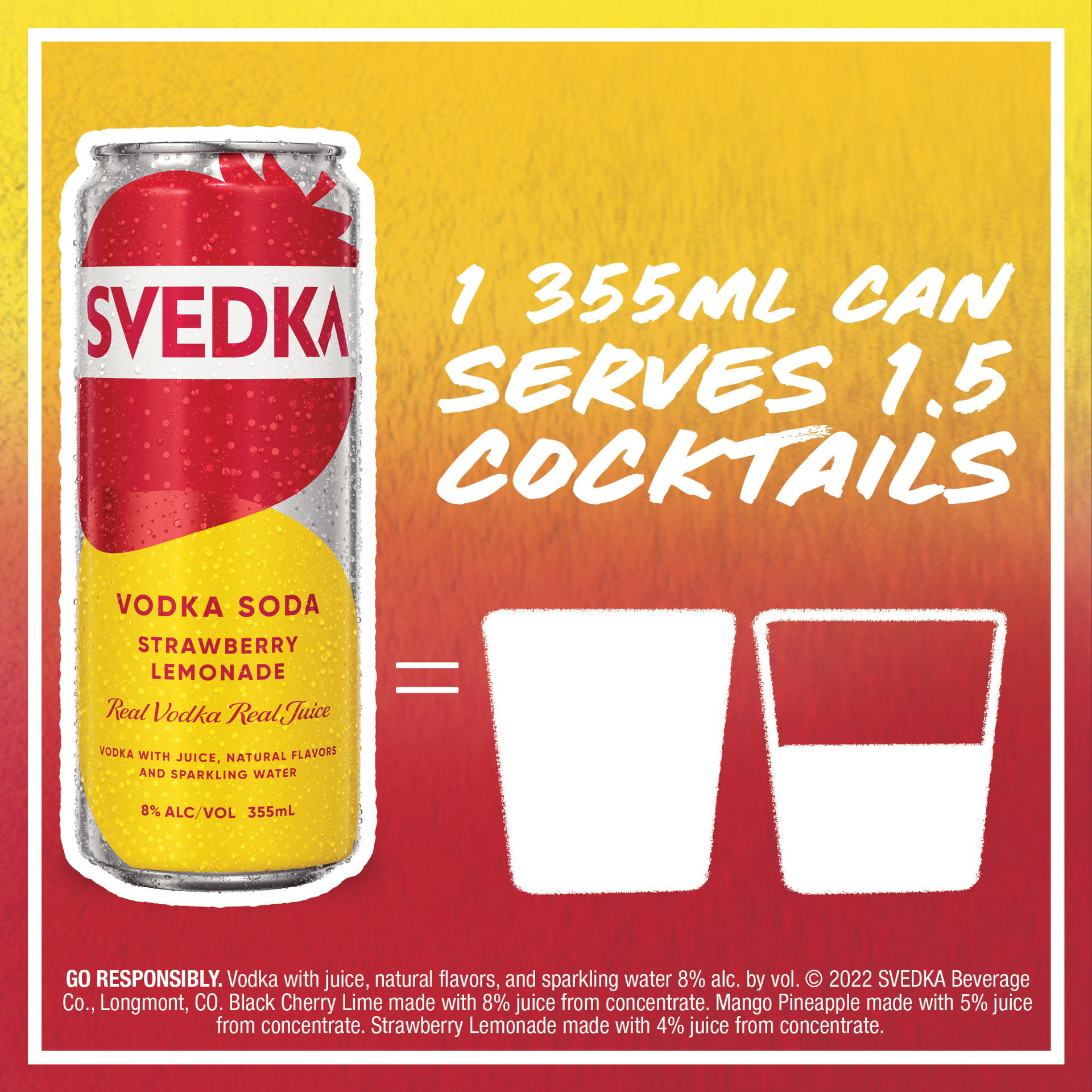 slide 4 of 5, SVEDKA Strawberry Lemonade Vodka Soda Canned Cocktail, 355 mL Can, 8.0% ABV, 1 ct