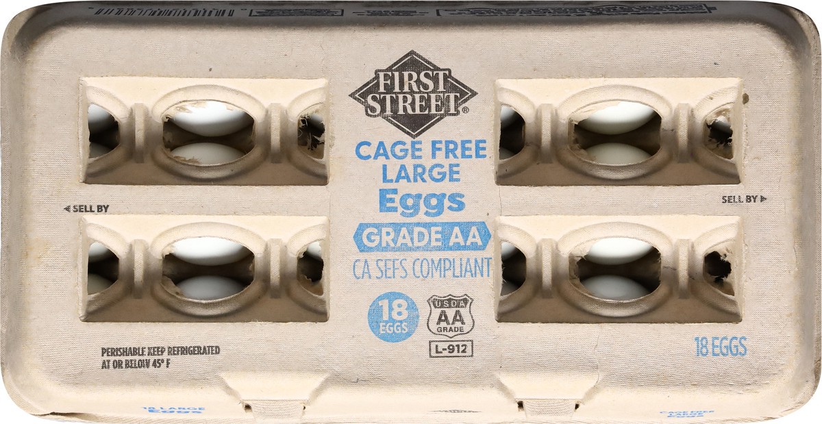 slide 6 of 12, First Street Cage Free Large Aa Eggs, 18 ct