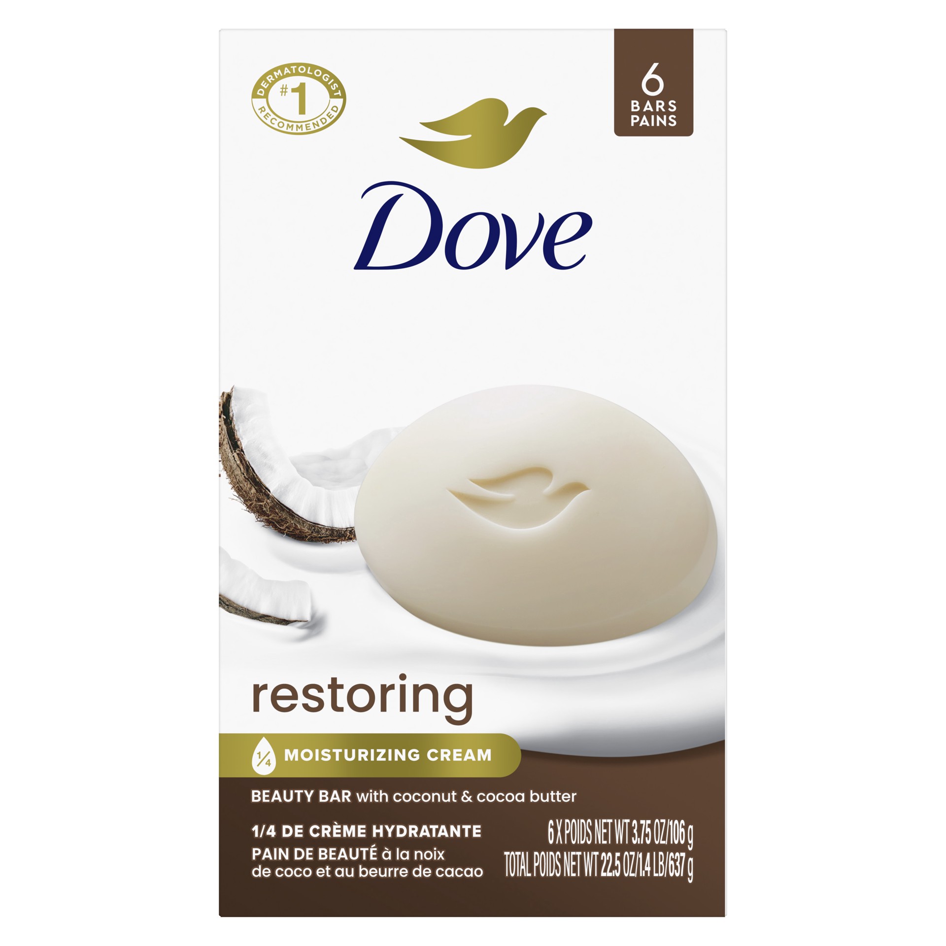 slide 1 of 5, Dove Beauty Bar Gentle Skin Cleanser Restoring, 3.75 oz, 6 Bars, 3.75 oz