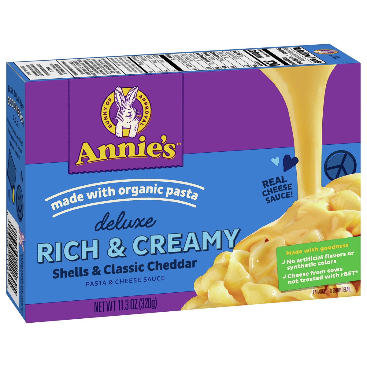 slide 2 of 9, Annie's Deluxe Macaroni & Cheese with Organic Pasta, Classic Real Cheddar Cheese & Shells, 11.3 oz, 11.3 oz