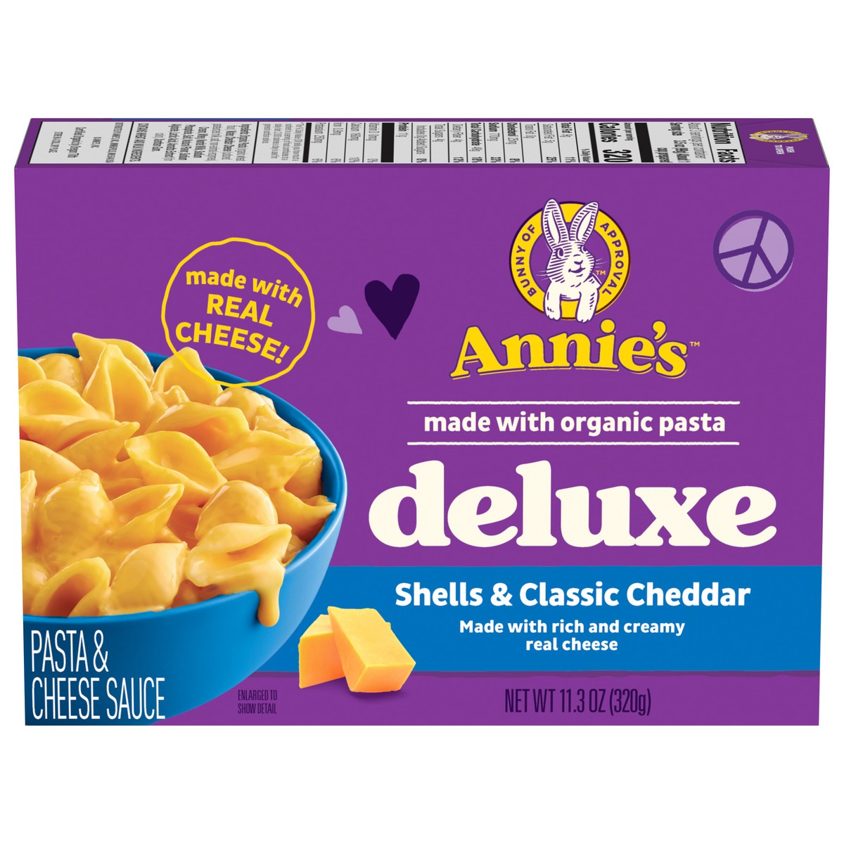 slide 1 of 9, Annie's Deluxe Macaroni & Cheese with Organic Pasta, Classic Real Cheddar Cheese & Shells, 11.3 oz, 11.3 oz