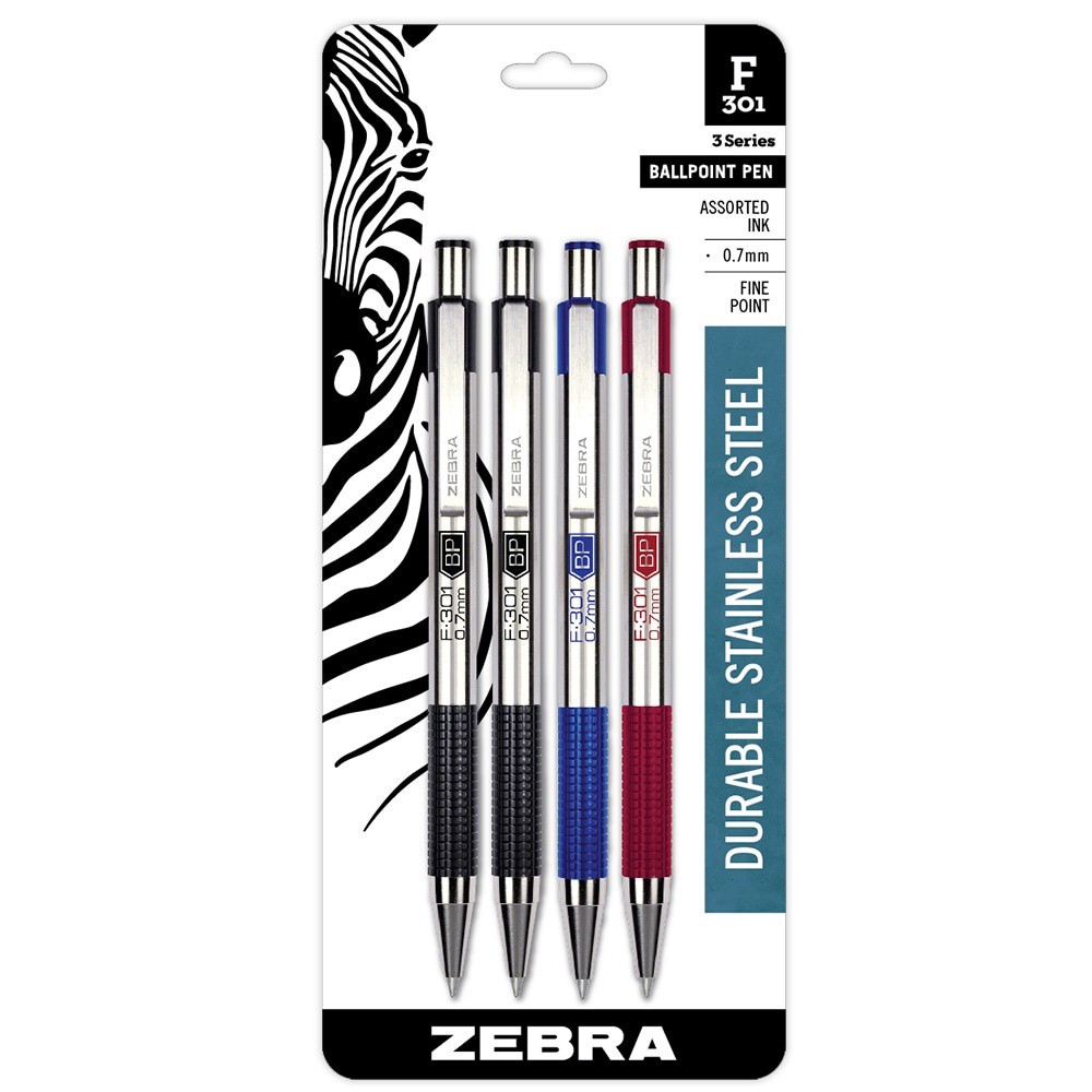 slide 1 of 4, Zebra Fine Point F-301 Ball Point Pen - 4 Pack - Multi-Color, 4 ct