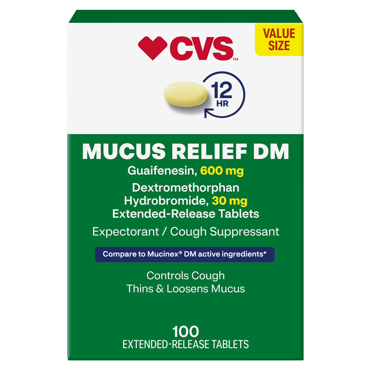 slide 1 of 8, Cvs 12hr Mucus Dm Extended Release Cough Tablets, 100 Ct, 100 ct