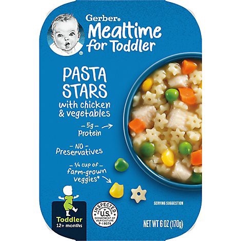slide 1 of 1, Gerber Mealtime Pasta Stars With Chicken And Vegetables Toddler Food Tray - 6 Oz, 6 oz