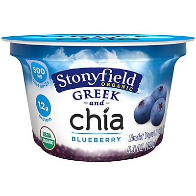 slide 1 of 1, Stonyfield Organic Greek & Chia Blueberry Yogurt, 5.3 oz