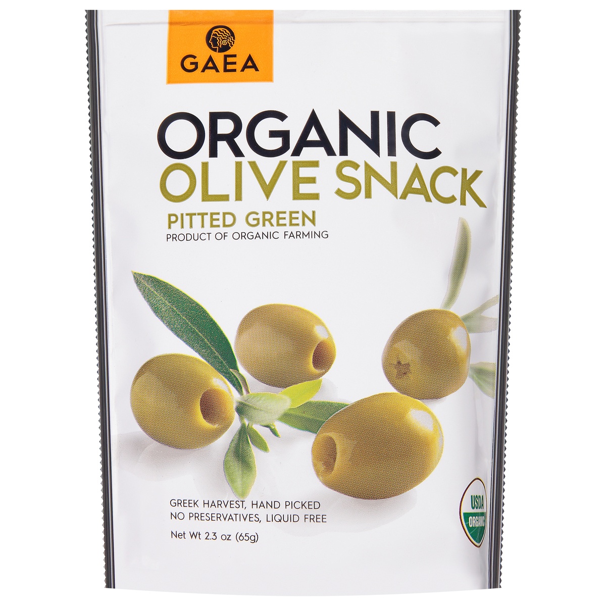slide 1 of 1, Gaea Organic Pitted Green Olive Snack 2.3 oz, 2.3 oz