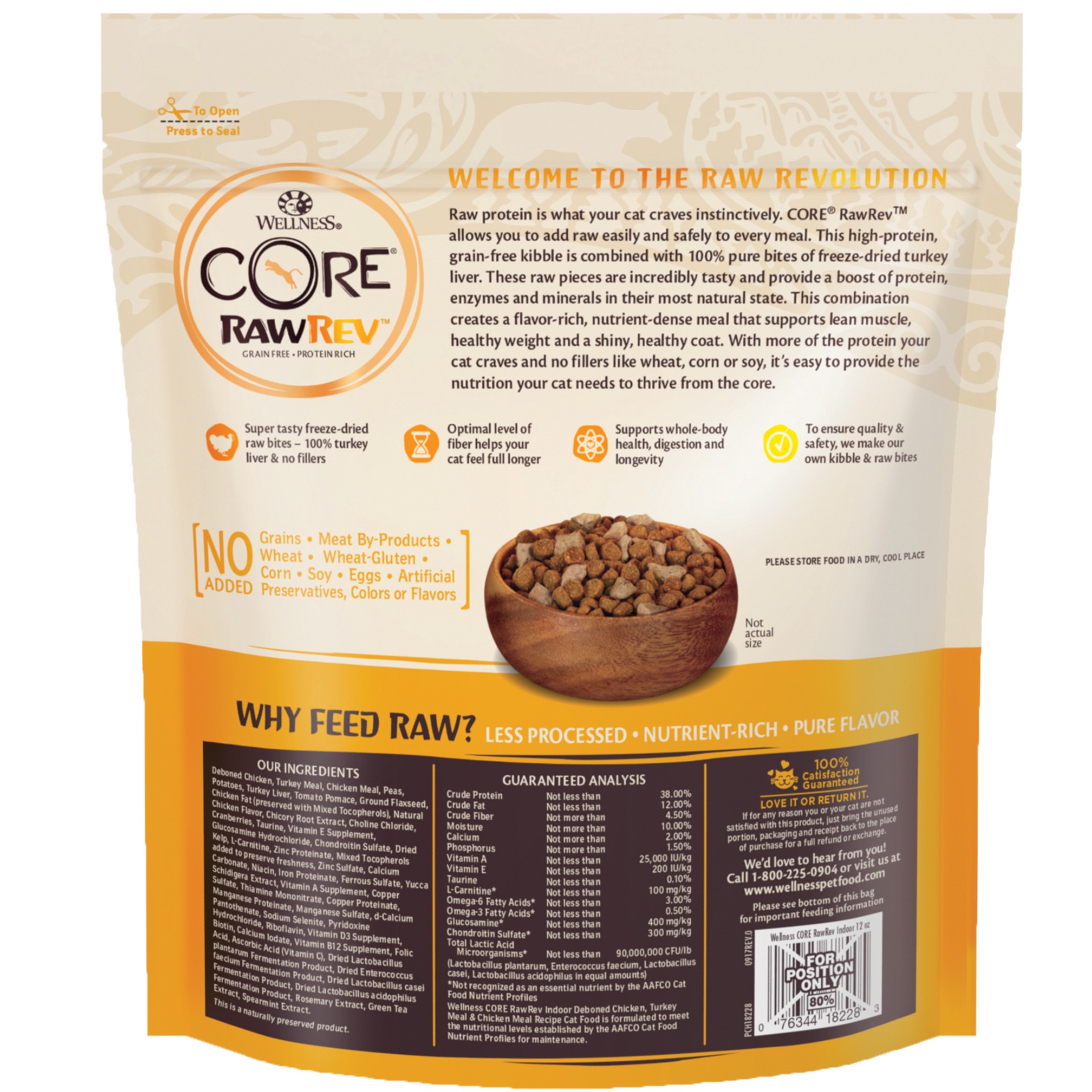 slide 5 of 5, Wellness CORE Rawrev Indoor Deboned Chicken, Turkey Meal & Chicken Meal Recipe, 12 oz Bag, 12 oz