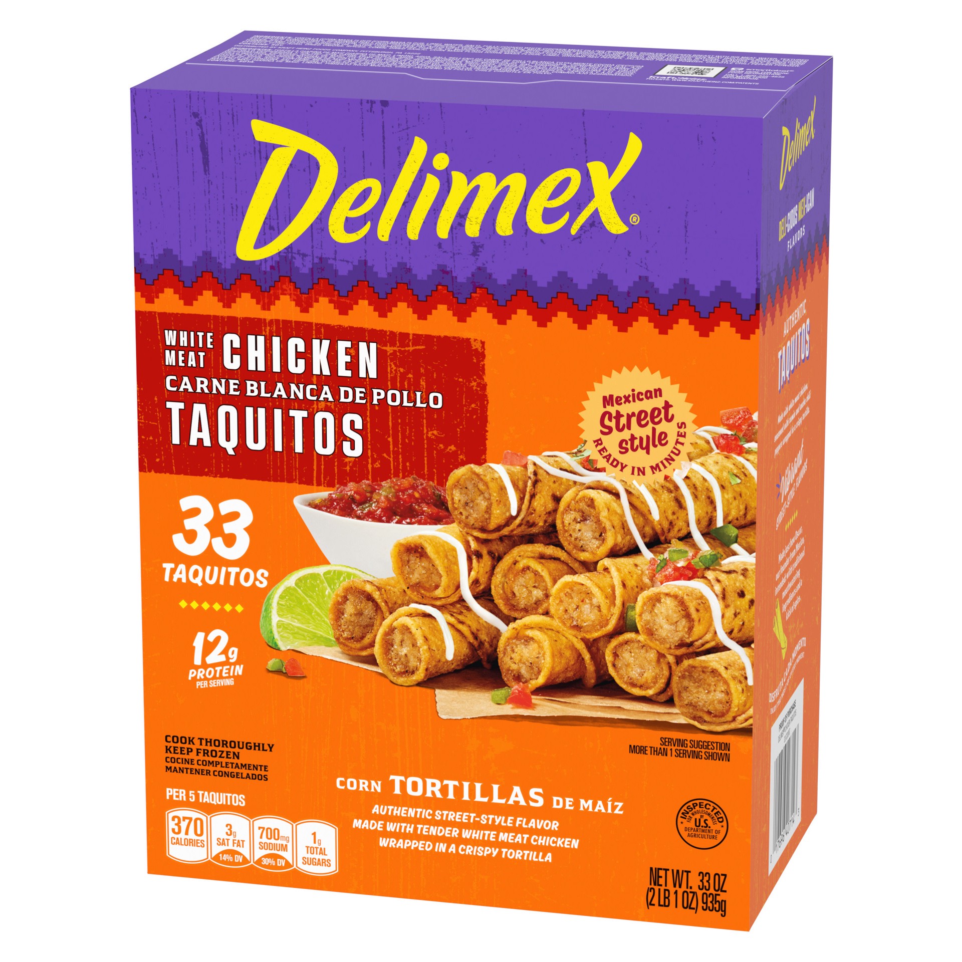 slide 5 of 5, Delimex White Meat Chicken Taquitos Frozen Snacks, 33 ct Box, 33 pk