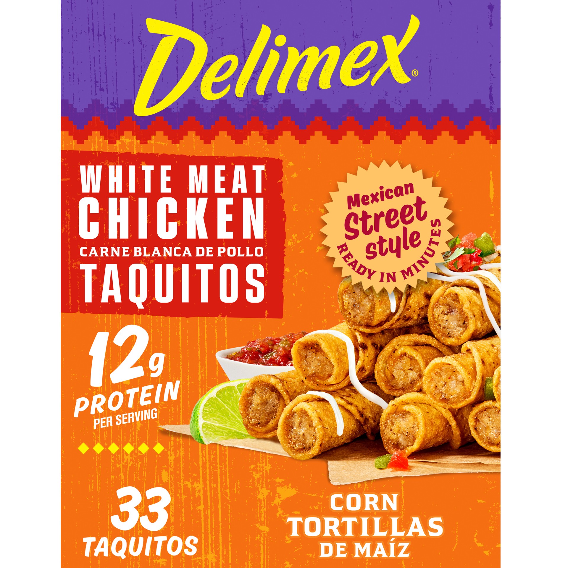 slide 1 of 5, Delimex White Meat Chicken Taquitos Frozen Snacks, 33 ct Box, 33 pk