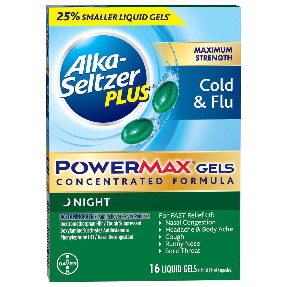 slide 2 of 8, Alka-Seltzer Night Cold Flu Power Gel, 16 ct