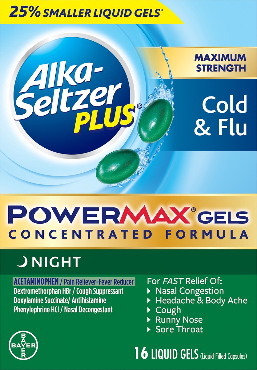 slide 1 of 8, Alka-Seltzer Night Cold Flu Power Gel, 16 ct