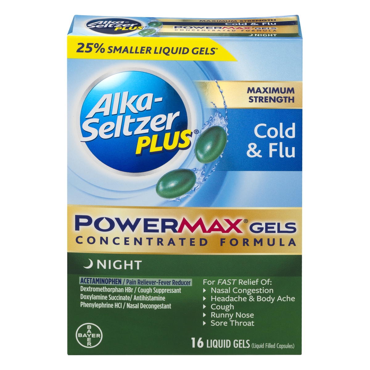 slide 1 of 1, Alka-Seltzer Plus Power Max Gel Nighttime, 16 ct