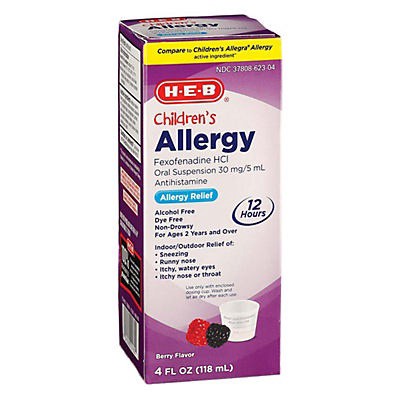 slide 1 of 1, H-E-B Children's Allergy Relief Berry Oral Suspension, 4 oz