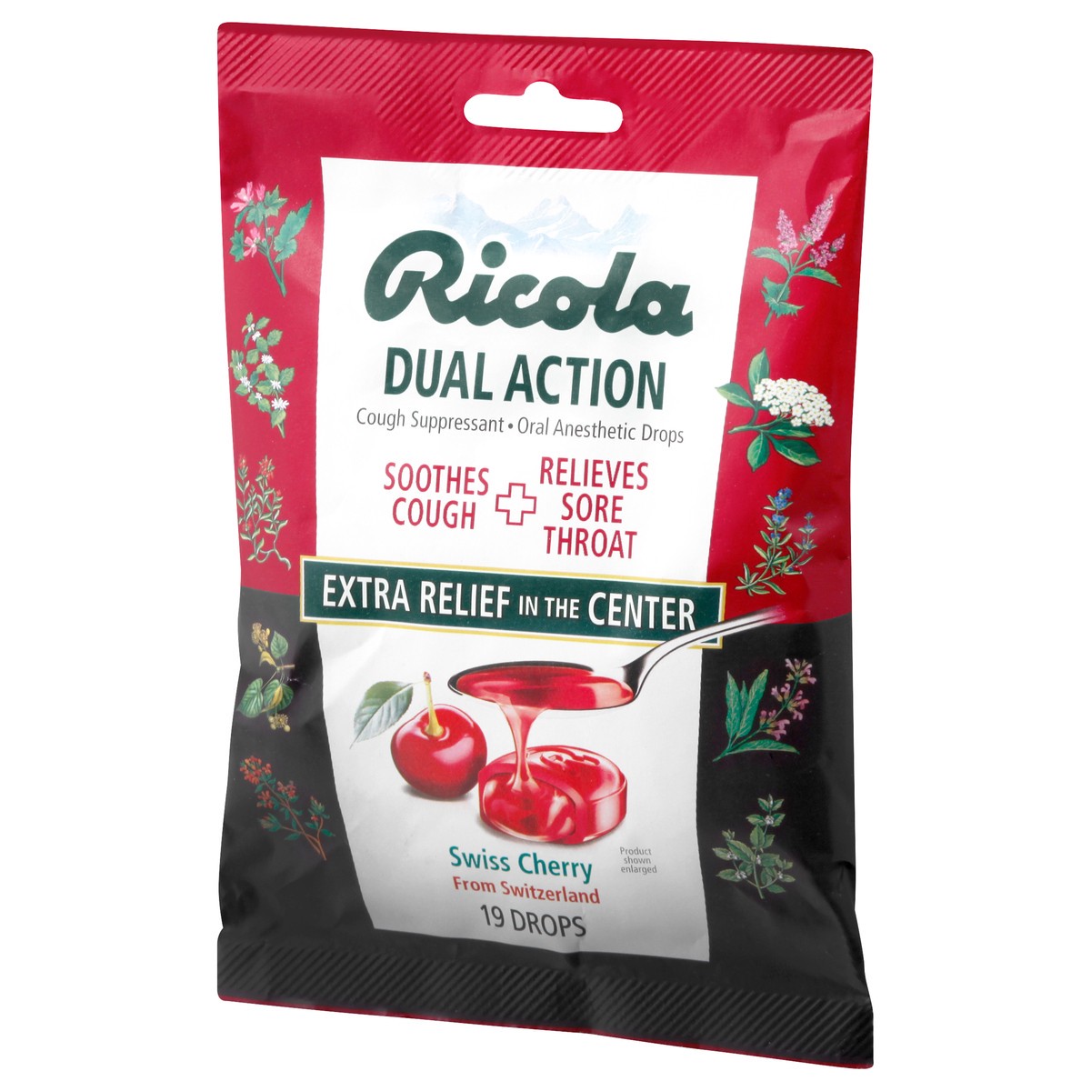 slide 9 of 12, Ricola Dual Action Drops Swiss Cherry Cough Suppressant Drops 19 ea, 19 ct