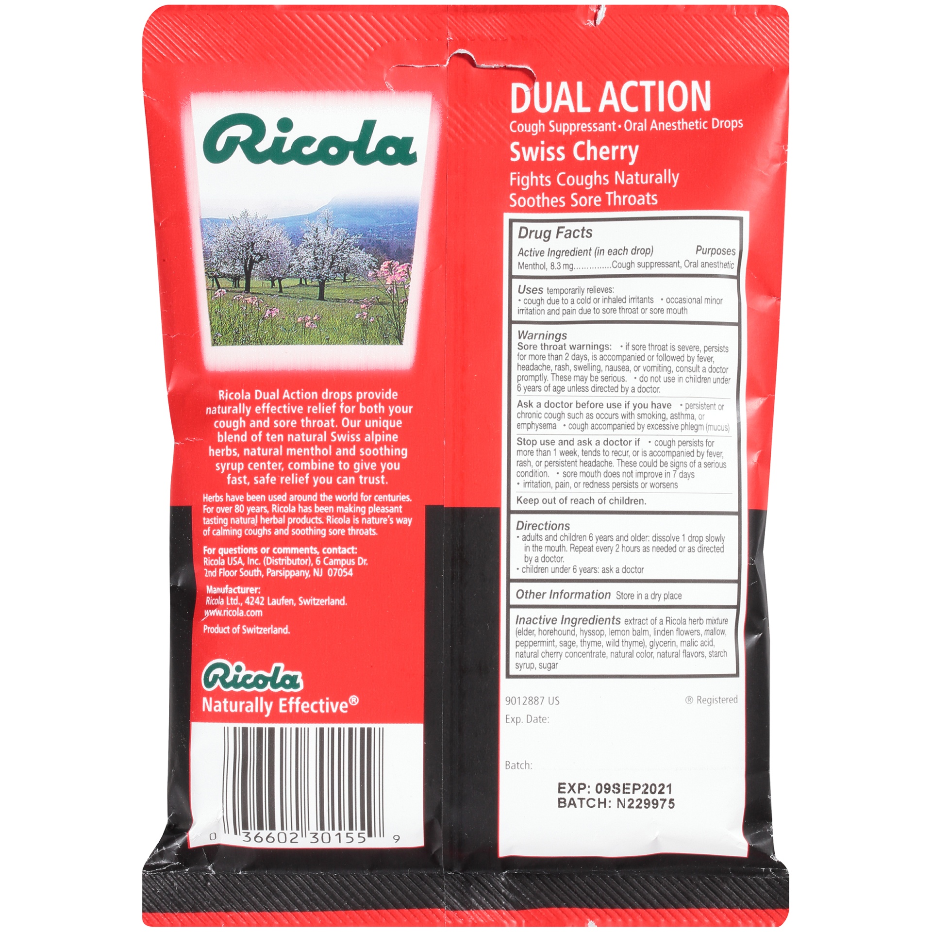 slide 4 of 5, Ricola Dual Action Cherry Cough Drop, 19 ct