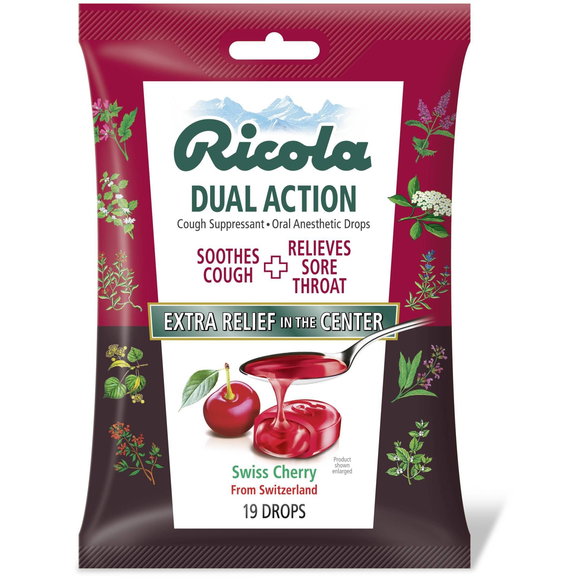 slide 1 of 5, Ricola Dual Action Cherry Cough Drop, 19 ct
