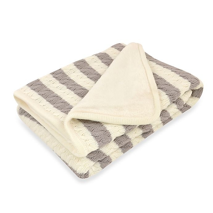 slide 1 of 1, Just Born Awning Stripe Cable Knit Blanket - Grey/White, 1 ct