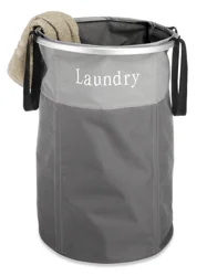 Whitmor Real Home KD Folding Laundry Hamper, Grey and Natural Color