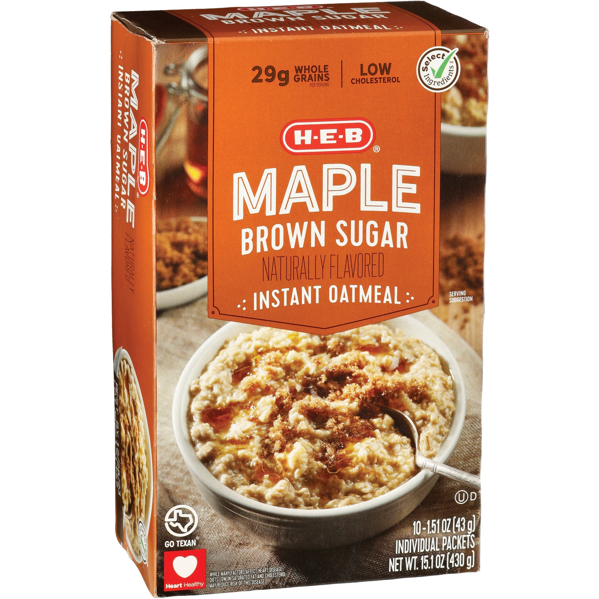 slide 1 of 1, H-E-B Instant Oatmeal - Maple Brown Sugar, 10 ct
