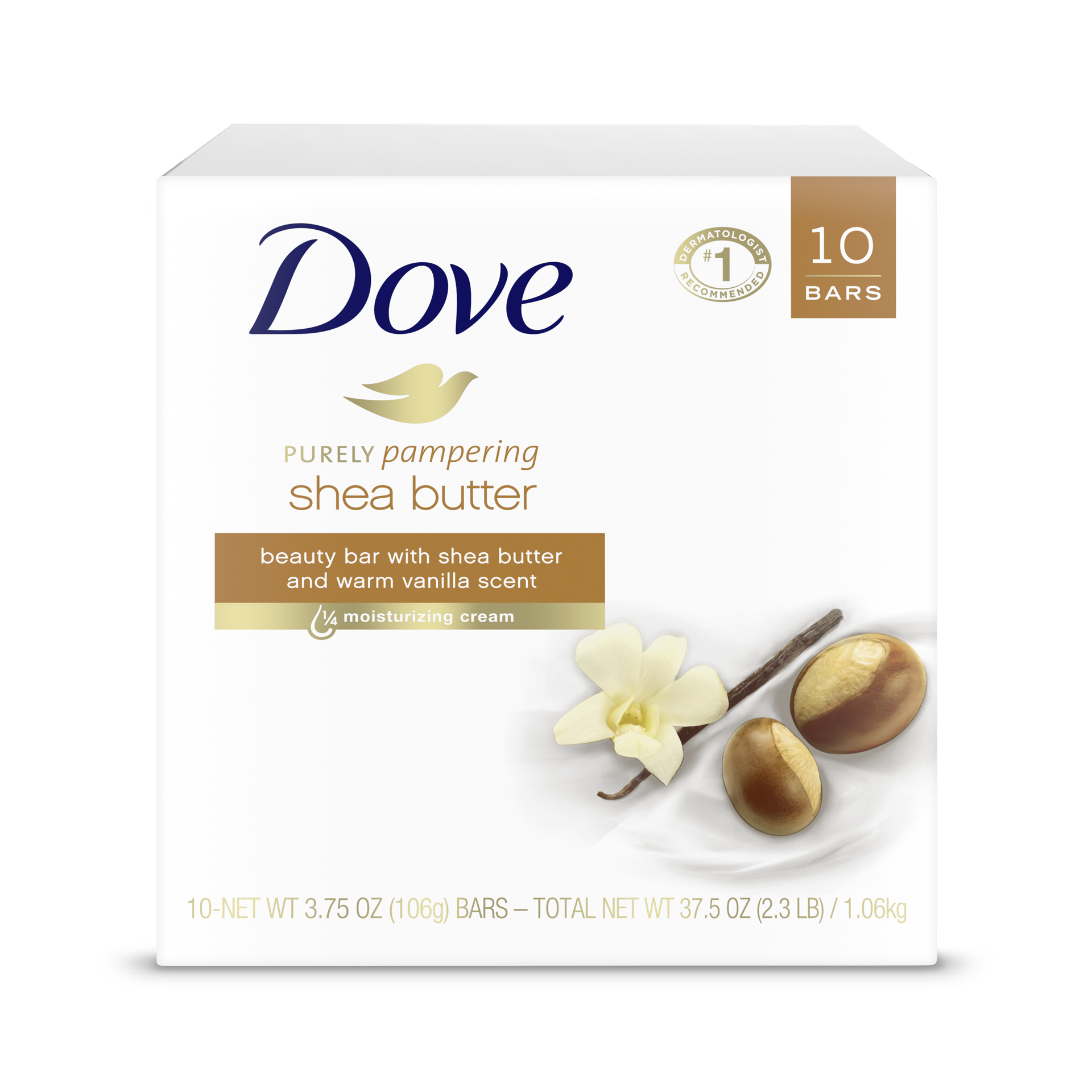 slide 4 of 4, Dove Purely Pampering Beauty Bar Shea Butter, 3.75 oz, 10 Bars , 10 ct