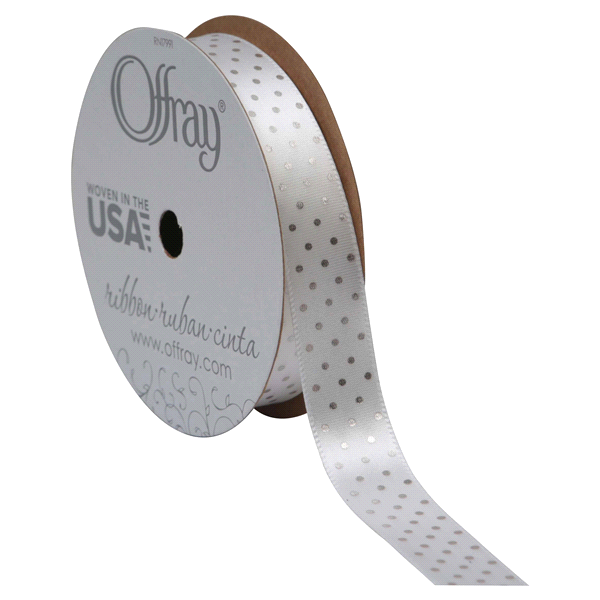 slide 1 of 1, Offray Ribbon Met Pin Dot White 0.625X, 9 ft