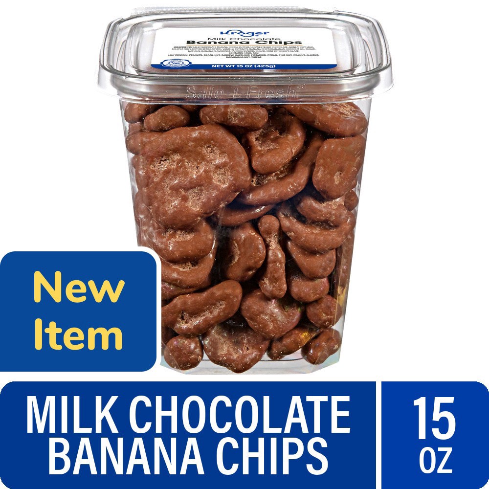 slide 1 of 1, Kroger® Milk Chocolate Covered Banana Chips, 15 oz